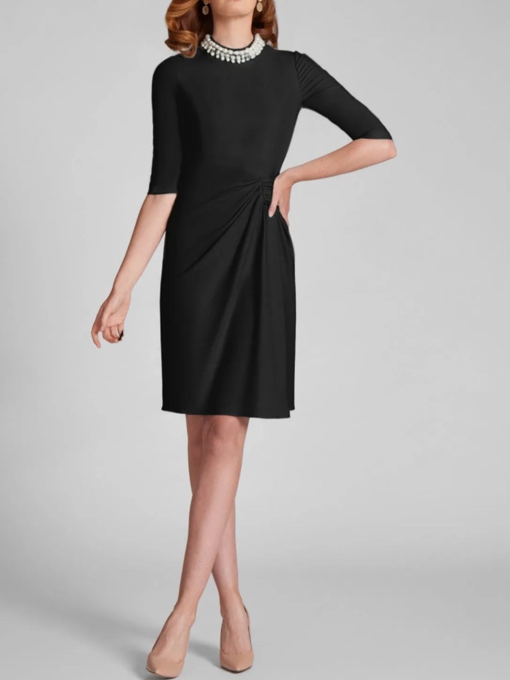 New Teri Jon Pearl Collar midi dress
